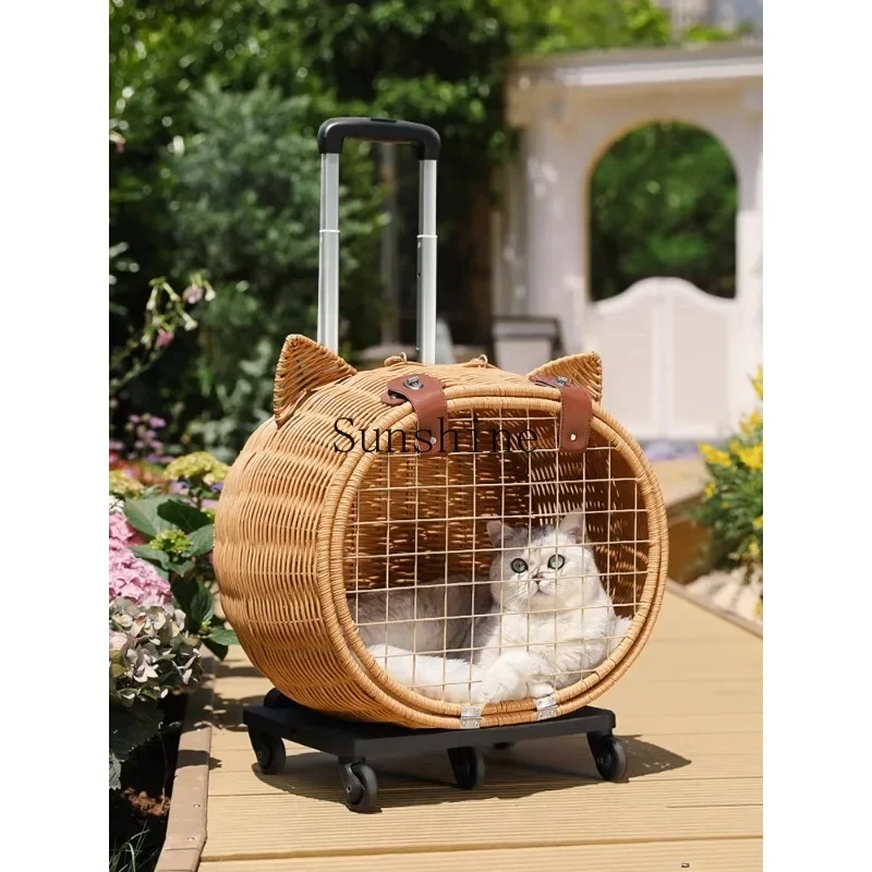 

trolley case out portable rattan cat cart breathable pet trolley