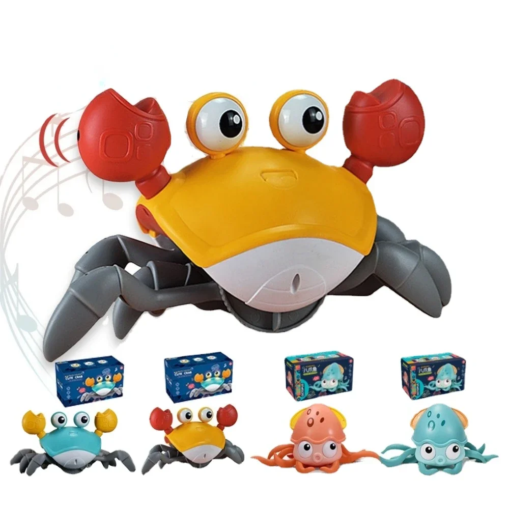 Mascotas electrónicas en movimiento, juguete para bebés, cangrejo, pulpo, cangrejo para gatear, juguete de pulpo para niños, cangrejo de baile de inducción con música LED para niños