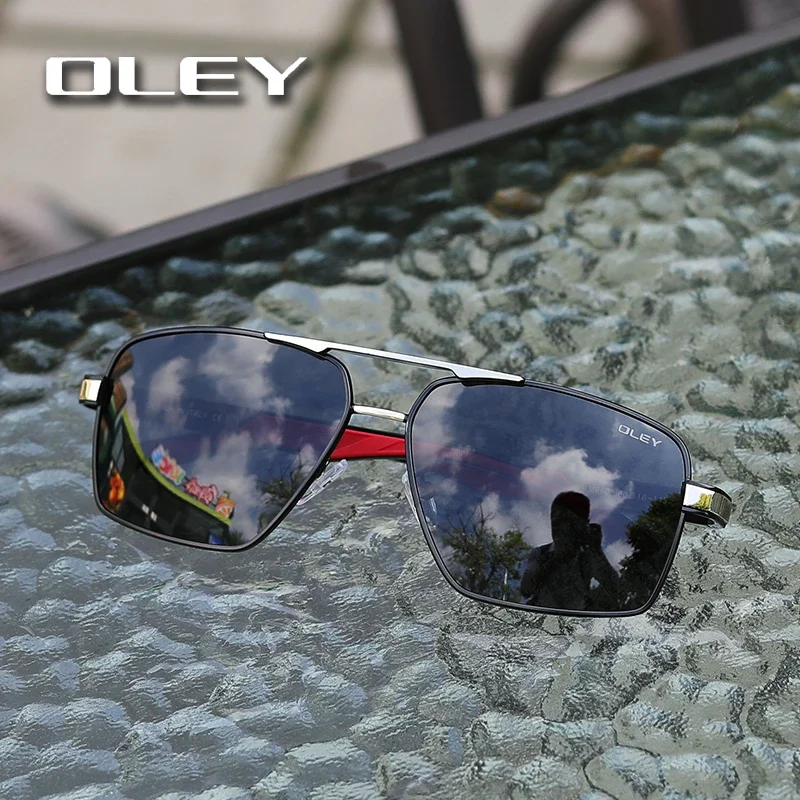 OLEY-occhiali da sole da uomo in alluminio, lenti polarizzate, Design del marchio, occhiali da sole con aste, occhiali a specchio con rivestimento,