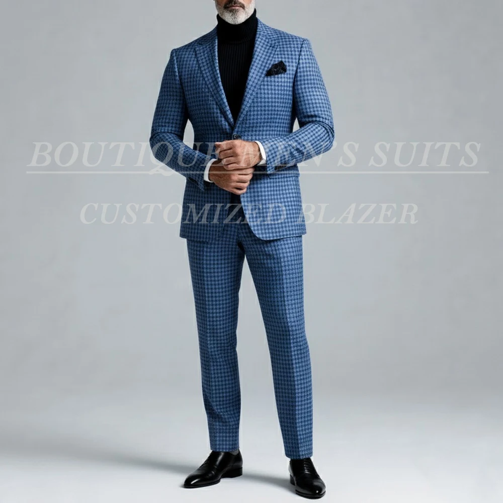 

Slim Fit Suits for Men Fashion Single Breasted Notch Lapel Skinny 2 Piece Jacket Pants Sets High Quality Plaid Male Clothing