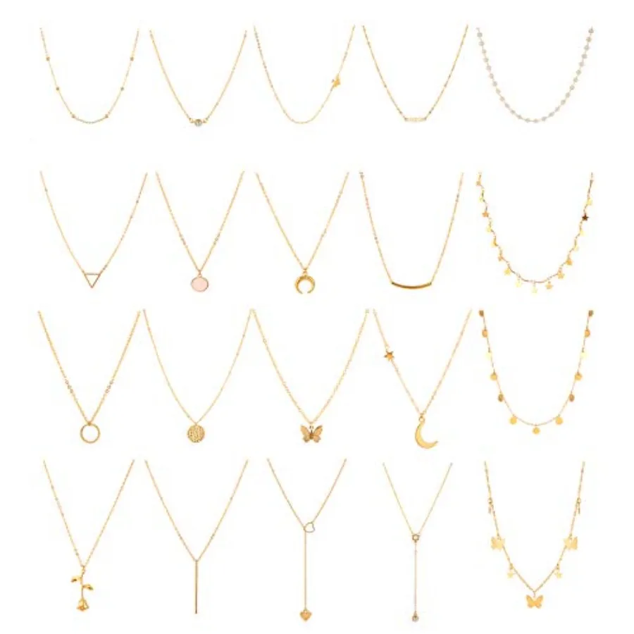 

Honsny 20PCS 14K Plated Choker Necklaces for Women, Dainty Diamond Coin Pearl Pendant Simple Chain Necklace Set Cute Layered Ne