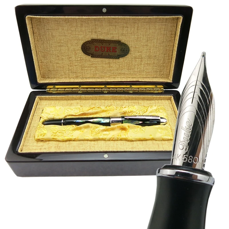 

Duke 14K Luxury Silver Fountain Pen Bright Pearl In The Dark Green Sea Fine Nib 0.5mm With Gift Box Collection Ink Pen