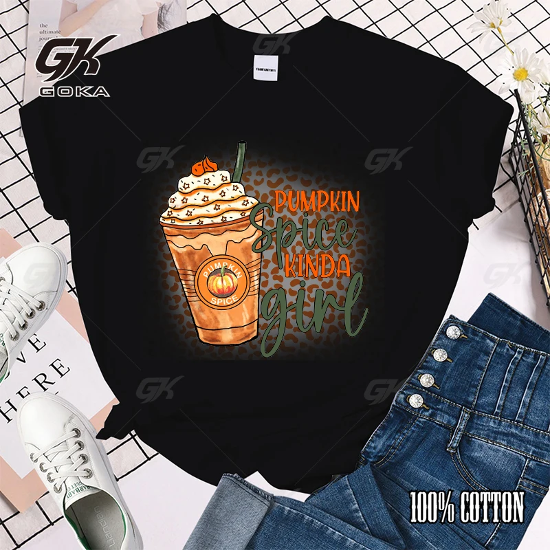 Fall Coffee Pumpkin Spice Kinda Girl T-Shirts For Women Summer Tee Shirt Femme Casual Short Sleeve Round Neck