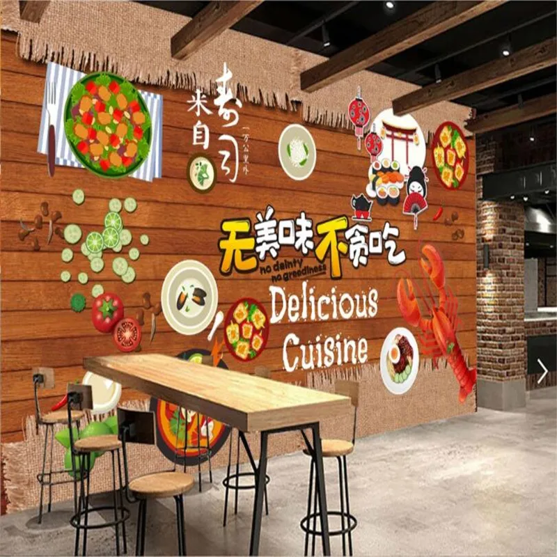 Custom Hand-painted Japanese Cuisine Wall Paper 3D Snack Bar Mural Sushi Restaurant Industrial Decor Background Wallpaper 3D