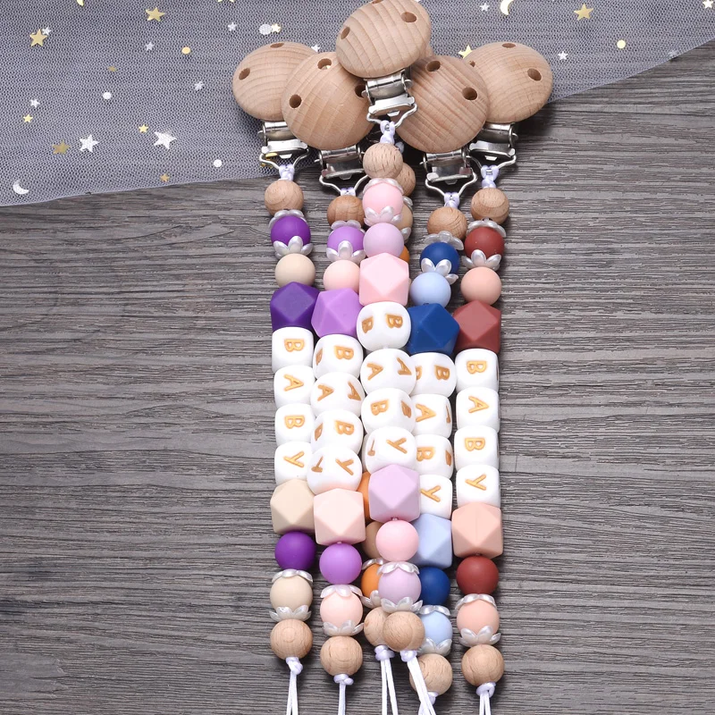 Beech Baby Pacifier Clip Personalized Name Silicone Teether Beads Toddler Nursing Bracelet Toy Baby Pacifier Chain Nipples Chain