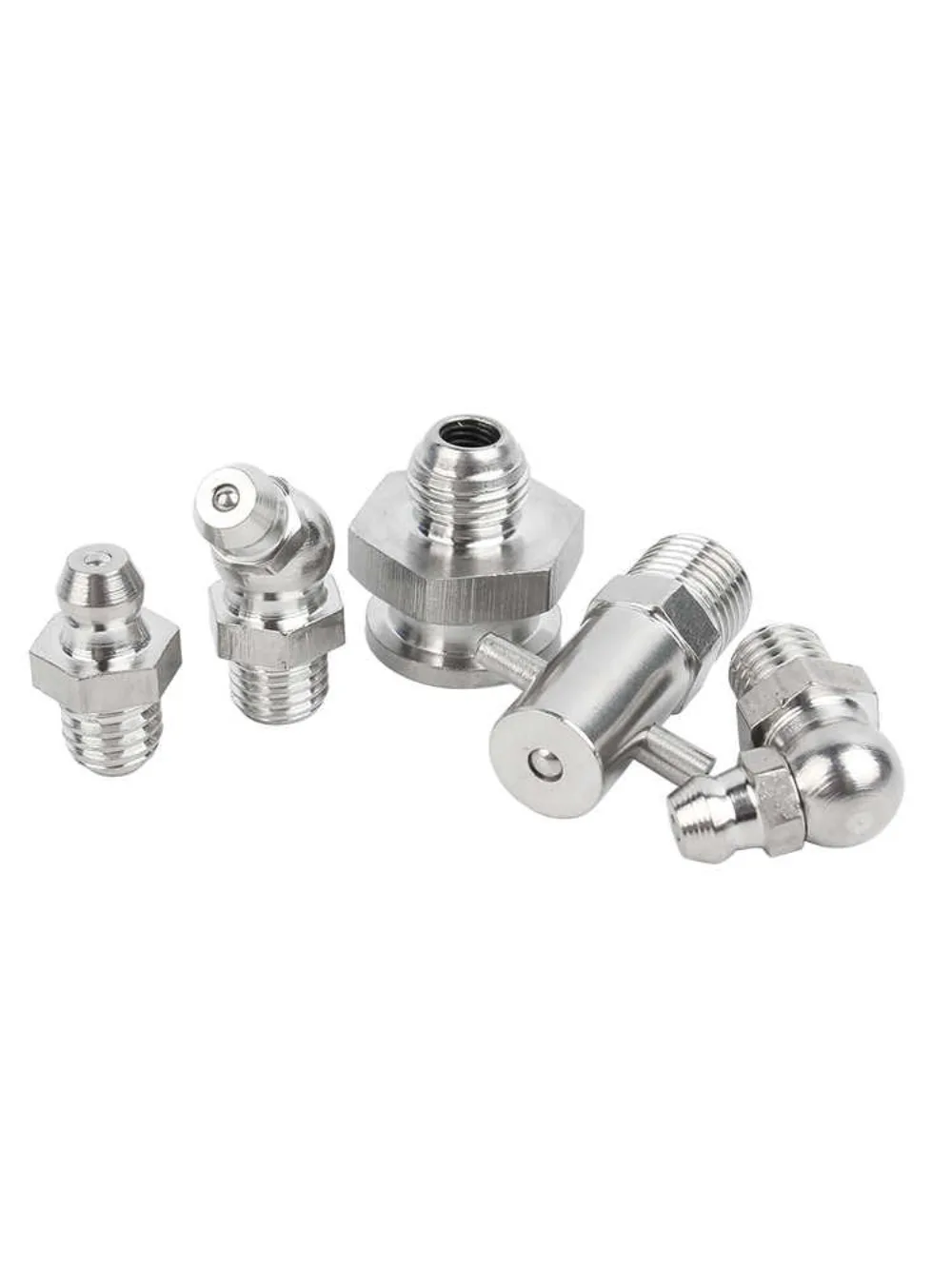 1‑5Pcs 304 SS Zerk Grease Fitting Metric UNF NPT PT Straight Elbow Grease Nipple Durable Nozzle for Grease Gun Auto Maintenance