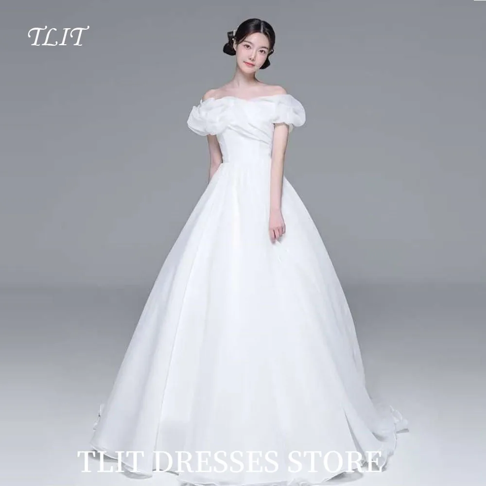 

TLIT Elegant White Chiffon Wedding Dress Strapless Draped Prom Gowns Korea Bridal Dress Photos Shoot Customized Sweep Train