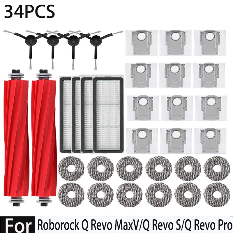 For Roborock Q Revo MaxV/Q Revo S/Q Revo Pro Robot Vacuums Cleaner Accessory Dust Bag Main Side Brush  Filter Mop Cloths Spare