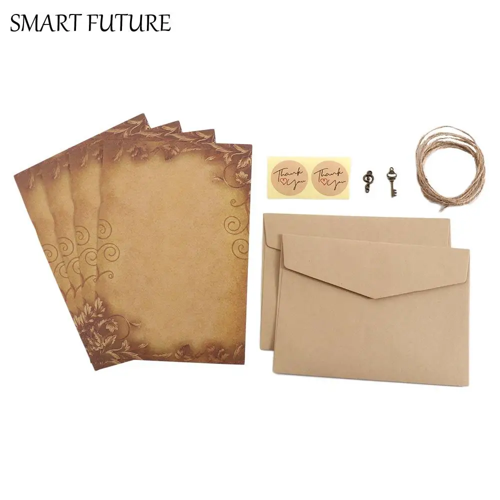 Flower Desig Stationery Valentine's Day Craft Paper Old Europe Style with Rope Envelope Writing Paper Letter Pad Retro Vintage
