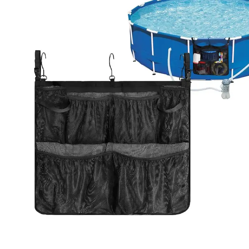 Abovee Ground Pool Pocket Mesh Pool Storage Bag With 3 Large Hooks Pool Side Mesh Holder For Floating Toy Yard Pool Toys Supply