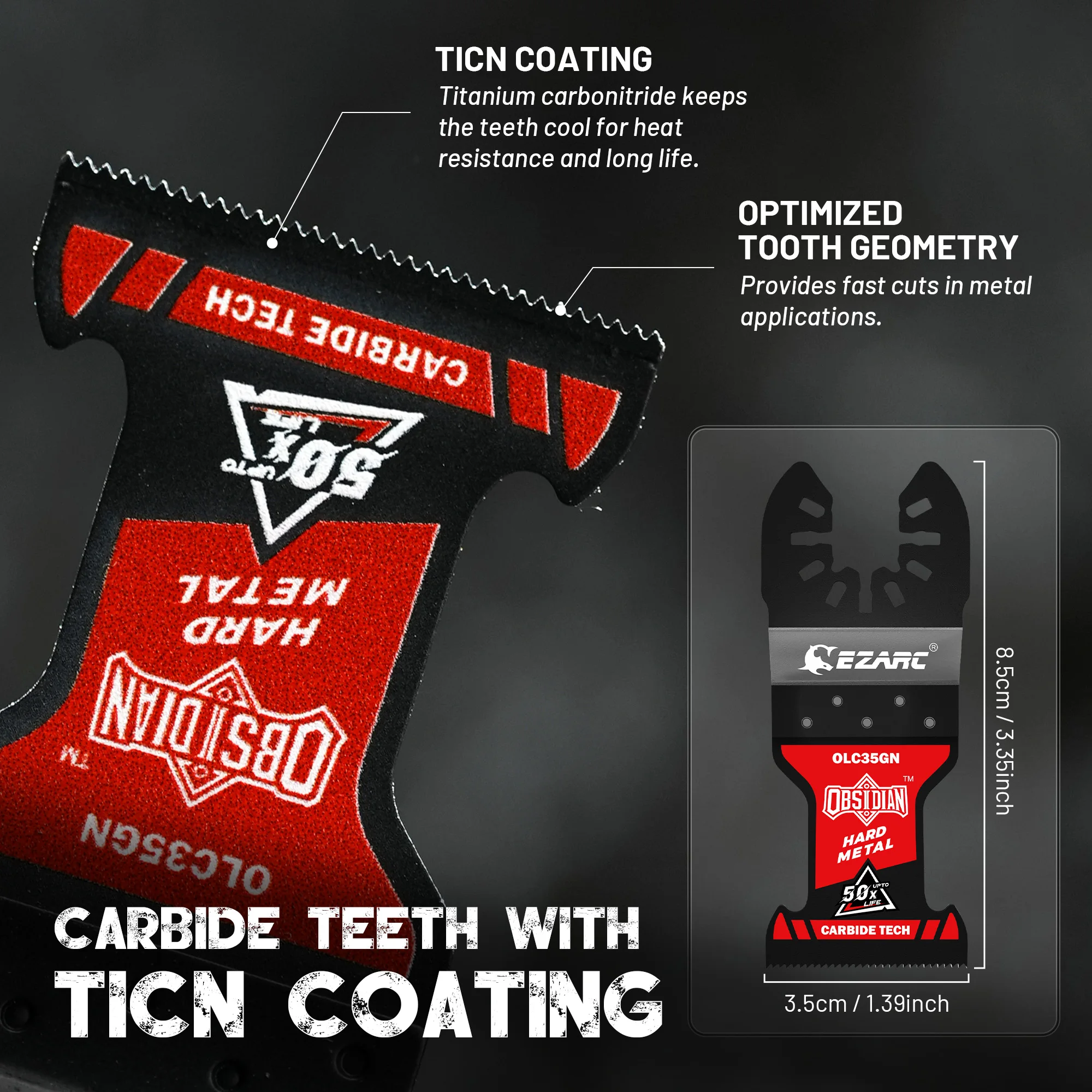 TiCN Carbide Oscillating Saw Blades - Obsidian Blade for Hard Metal & Multi Tool Blade for Metal Nails Wood Plaster Drywall PVC