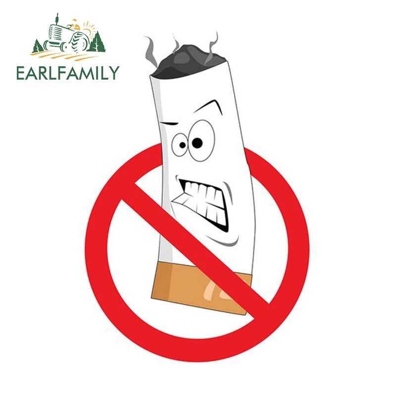 

EARLFAMILY 13cm X 9cm No Smoking Sign Cartoon Cigarette Car Sticker Graffiti Pattern Vinyl Taxi Door Decal Camper VAN Gadgets