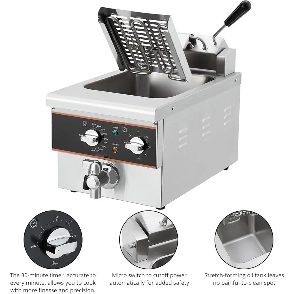 6L 電気フライヤー タイマー ステンレス鋼 油切り キッチン フライヤー 家庭やレストランの調理