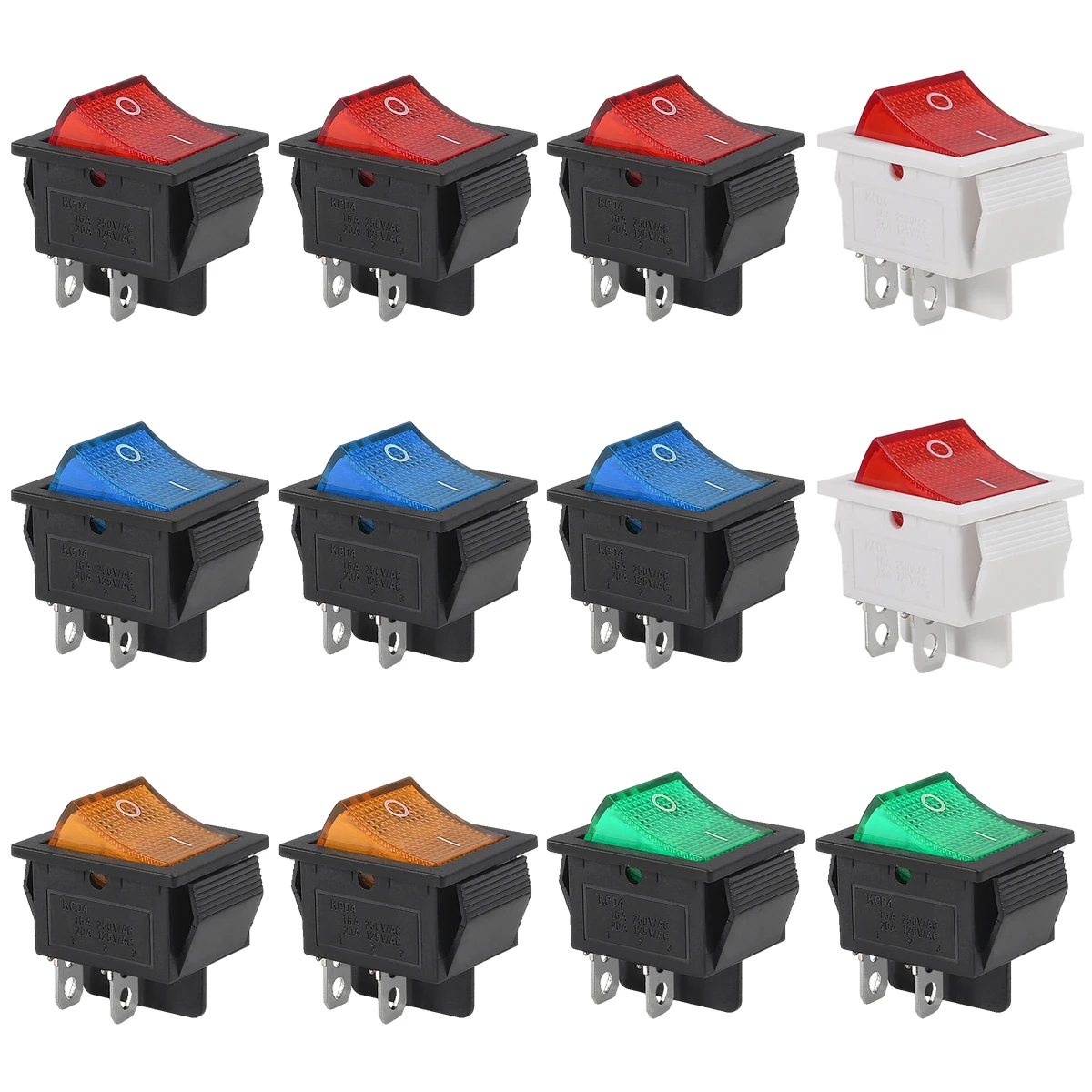 10Pcs AC 20A/125V 15A/250V DPST 4 Pins 2 Position ON/Off Boat Rocker Toggle Switch with Red LED Light for Home handwork