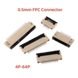 Conector FFC / FPC de 10 piezas y 0,5mm, 4 pines, 5, 6, 7, 8, 10, 12, 16, 18, 20, 22, 24, 30 P, tipo de carcasa de contacto inferior