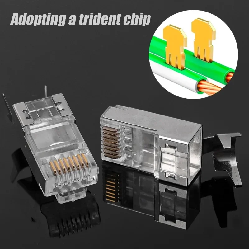 30-1Pc CAT7 Connector RJ45 Connectors Pass Through CAT7 Shielded UL-Listed 3-Prong with Strain Relief Boot Ethernet Modular Plug