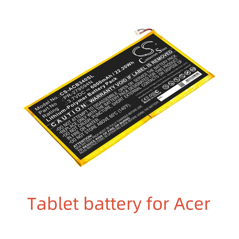 Li-Polymer Tablet battery for Acer,3.7V,6000mAh,Iconia One 10 B3-A40,PR-279594N PR-279594N(1ICP3/95/94-2)