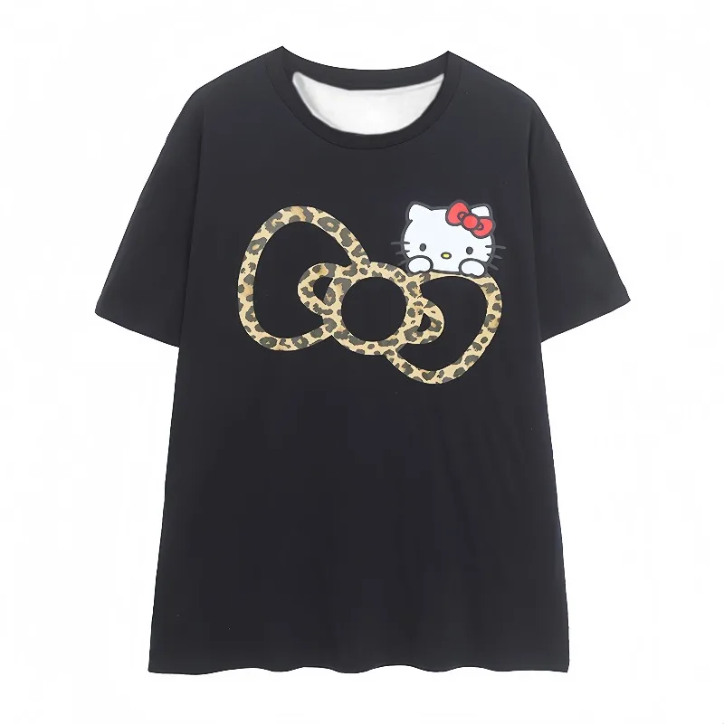 جديد زوجين نمط ليوبارد طباعة الكرتون KT القط 3D مطبوعة قصيرة الأكمام عارضة تنوعا تنفس التجفيف السريع أعلى العصرية