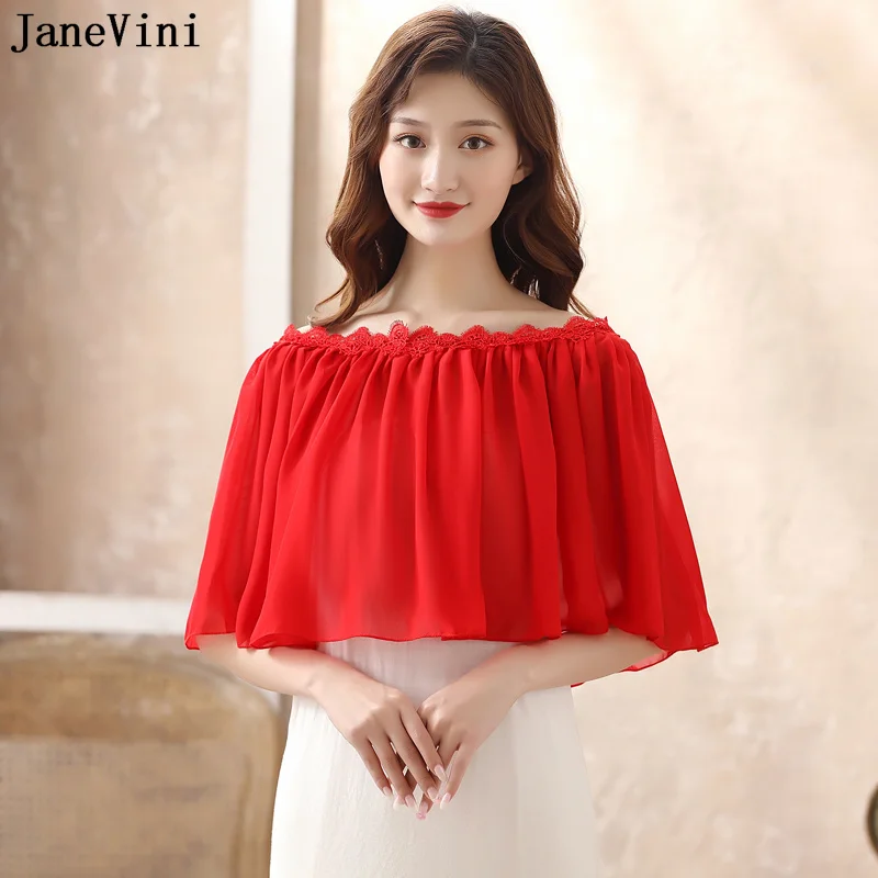 JaneVini Màu Trắng Thanh Lịch Phối Ren Voan Bolero Novia Cổ Thuyền Cô Dâu Khăn Choàng Che Cánh Tay Burgundy Cưới Cô Dâu Áo Choàng Đen Đỏ Stoles