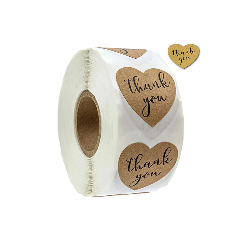 

1000pcs Roll Sticker Heart Shaped Thank You Labels Waterproof Bag Decorative Stickers Packaging Treat Gifts Party Favors
