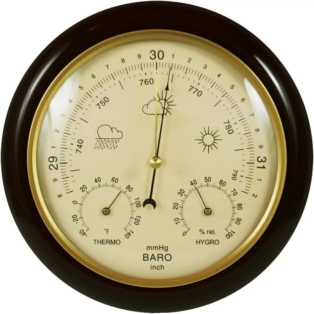 

Cherry-Toned Traditional Barometer with Beige Dial, Temperature & Humidity Sensor