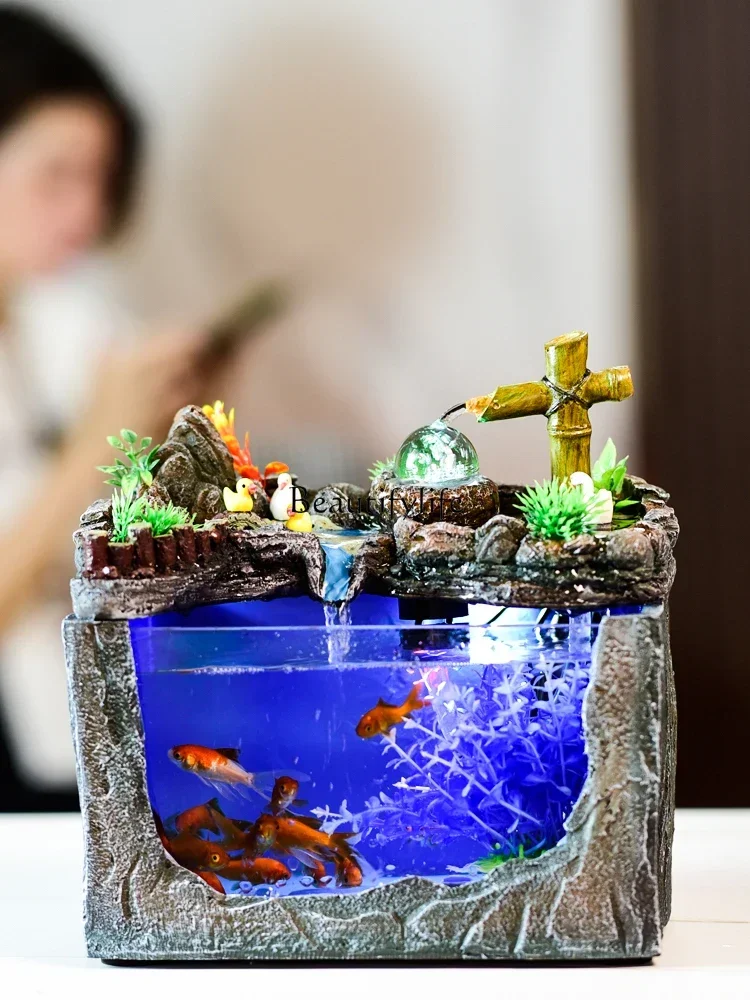 Rockery Flowing Water Living Room Creative Small Fish Globe Home Aquarium Desk Decoration