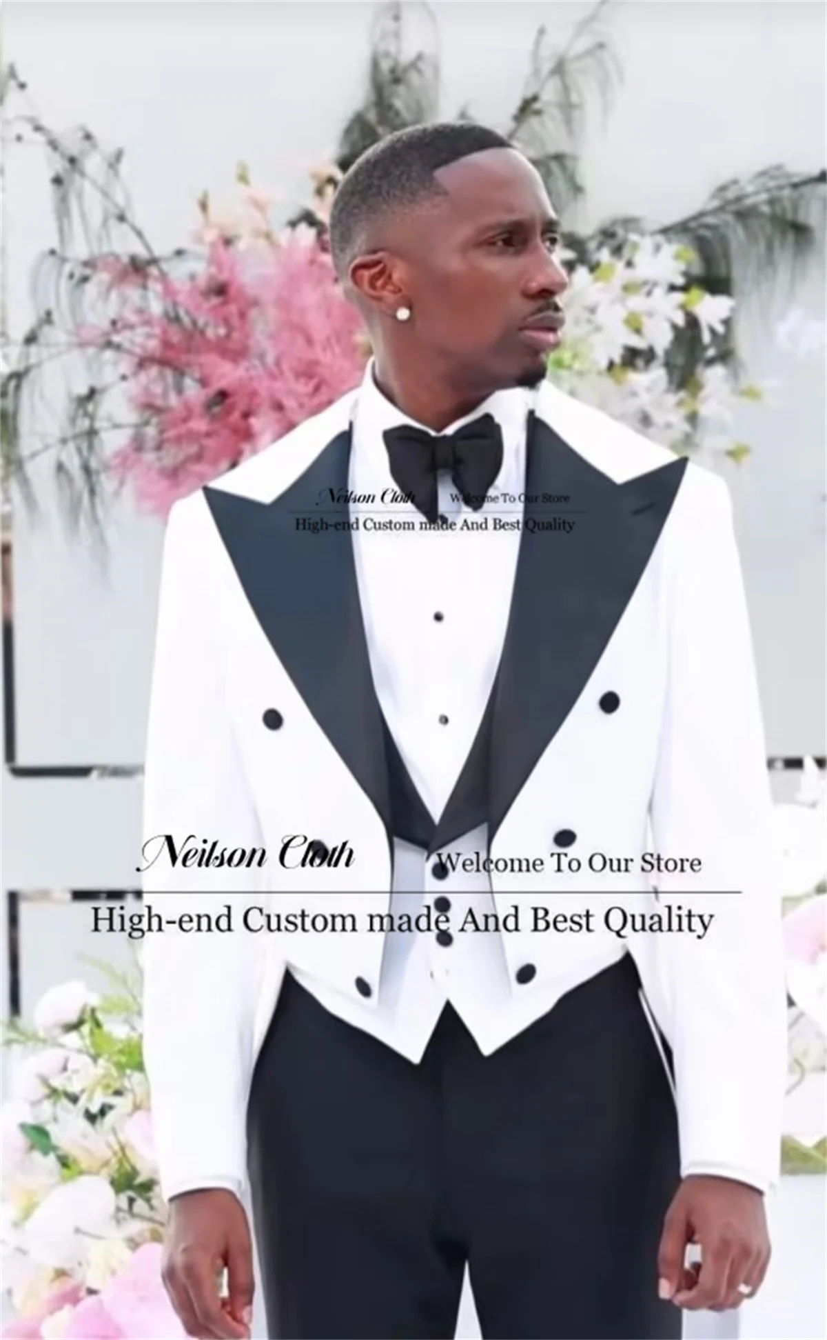 

Double Breasted Tailcoat Male Prom Blazers 3 Pieces Sets Long Coat Groom Wedding Tuxedos Customized Peaked Lapel Costume Homme