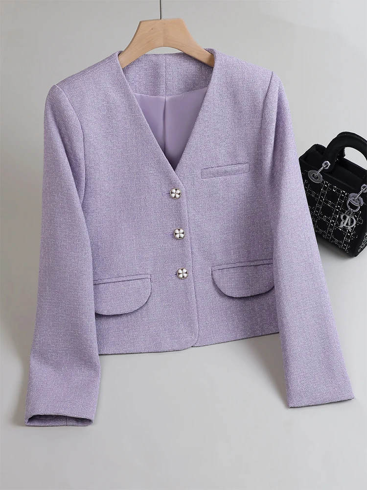 

Женский повседневный пиджак бежево-фиолетово-серого цвета