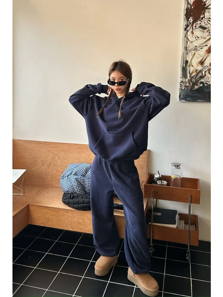 HOUZHOU Vintage Casual 2 Piece Sets Women Outfit Pant Sets Oversized Korean Style Tracksuit Autumn Basic Streetwear Harajuku