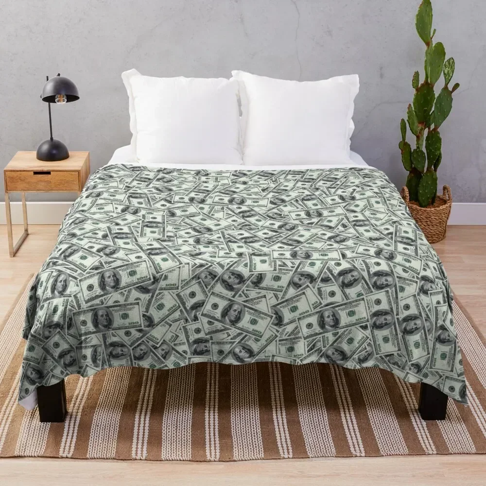 

Giant money background 100 dollar bills Throw Blanket Cute Soft Furrys halloween Blankets