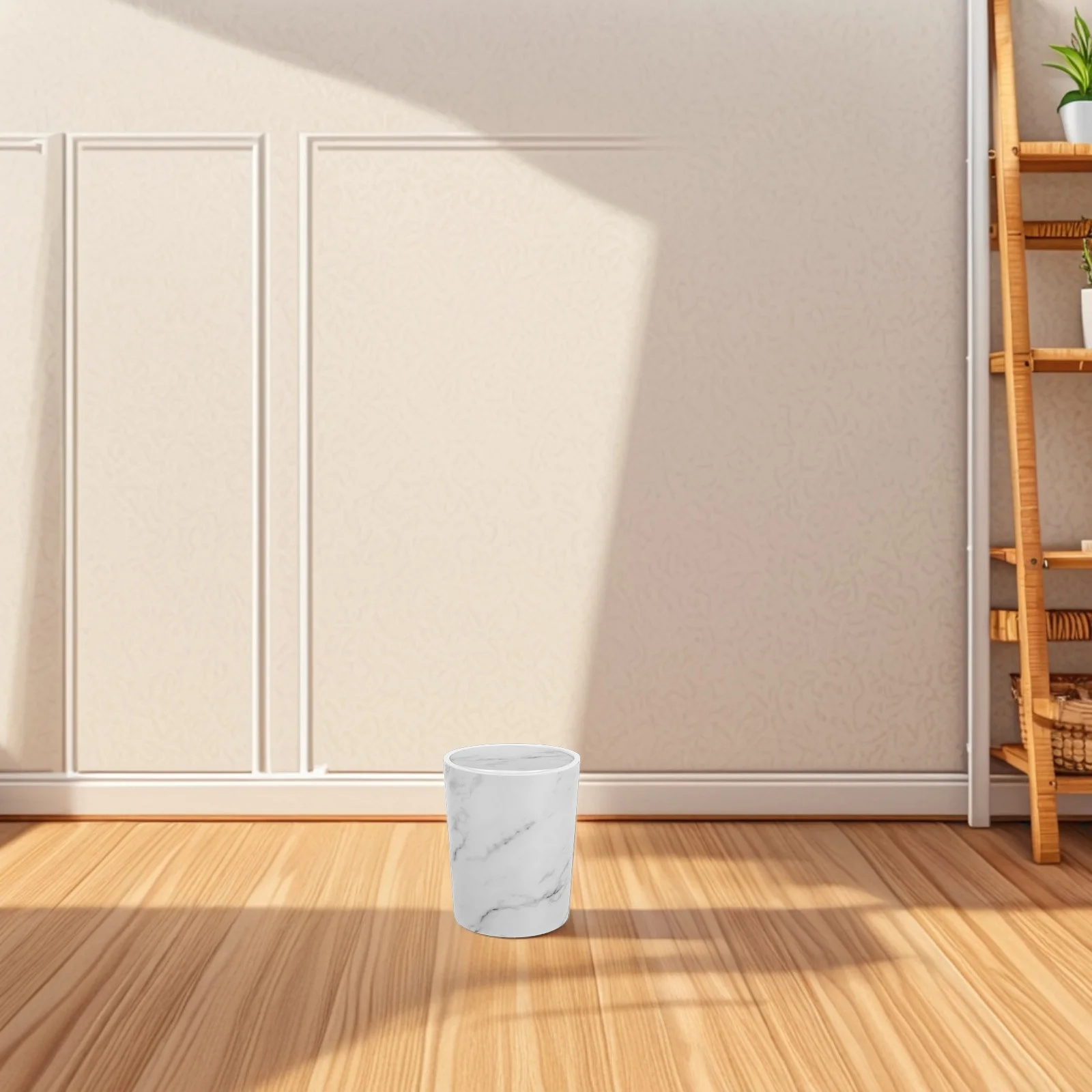 

Trash Bin Garbage Can Large Capacity Home Kitchen Bathroom Office Waste Basket Plastic Container Round Design Marble Pattern