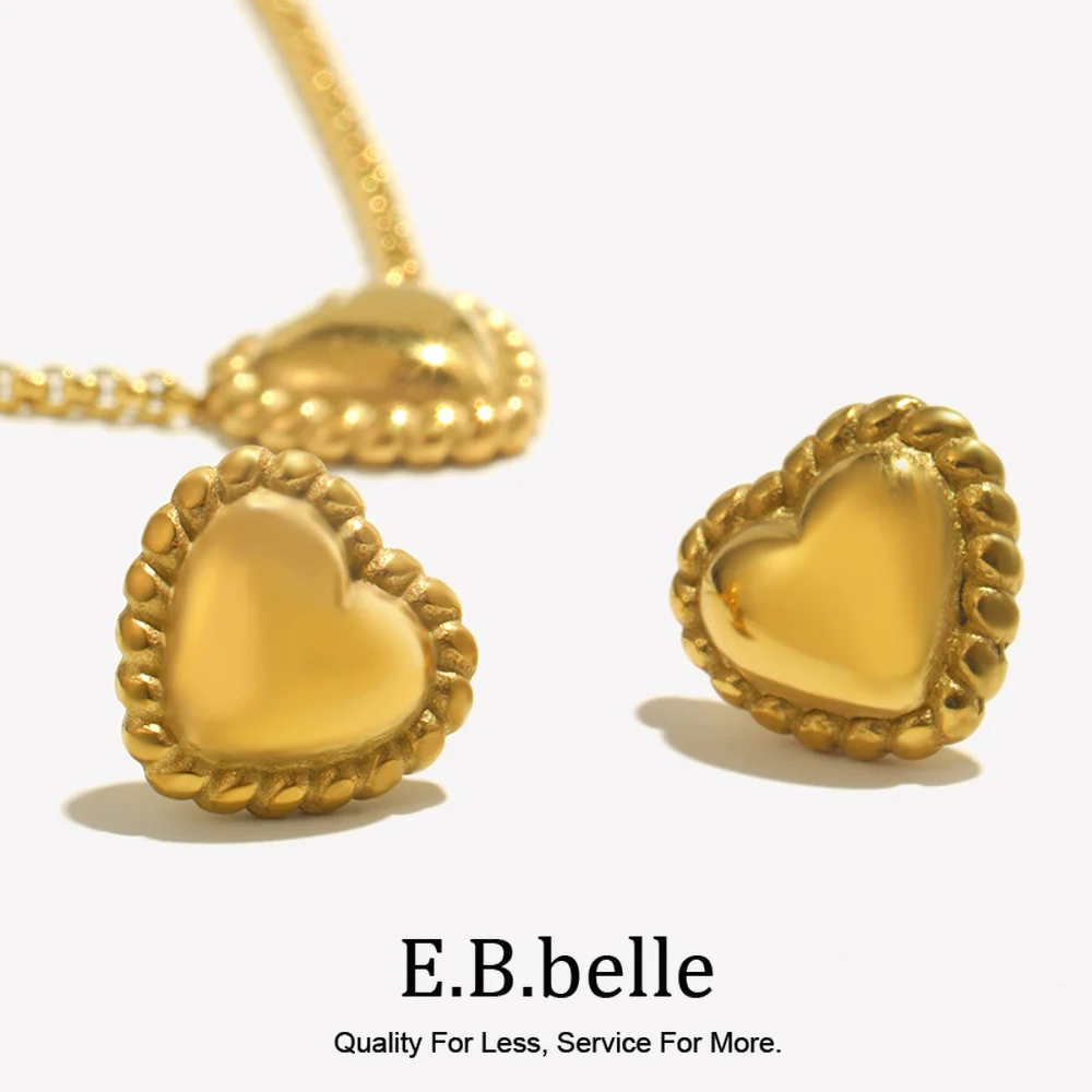 E.B.belle Mix Color Beads Edge Mini Heart Pendant Necklace Earring High Quality 316L Stainless Steel Women Jewelry Set 18K Gold