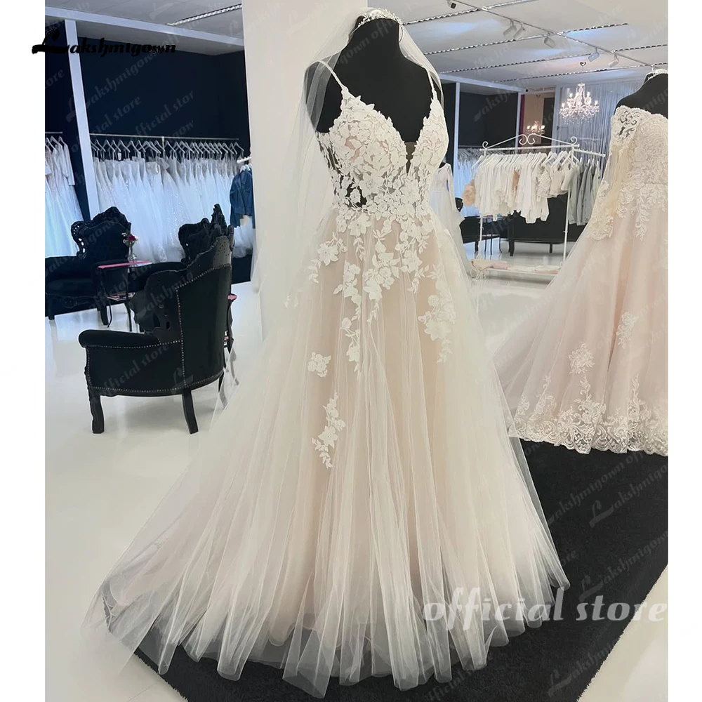 Vestido Boho Chic V-образным вырезом трапециевидное свадебное платье на тонких бретельках по индивидуальному заказу, женское пляжное платье trouwjurk Robe de mariee
