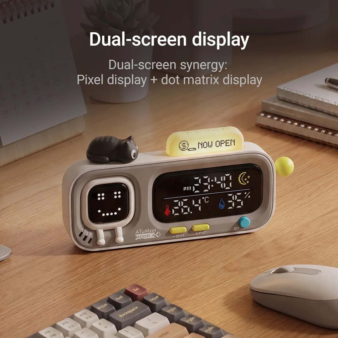 Image of DUKA MOODA Smart Indoor Desktop-Umgebungstemperatur- und Luftfeuchtigkeitsmesser mit Uhr für Zuhause, Büro, Schlafzimmer, interessante Erinnerungsfunktion