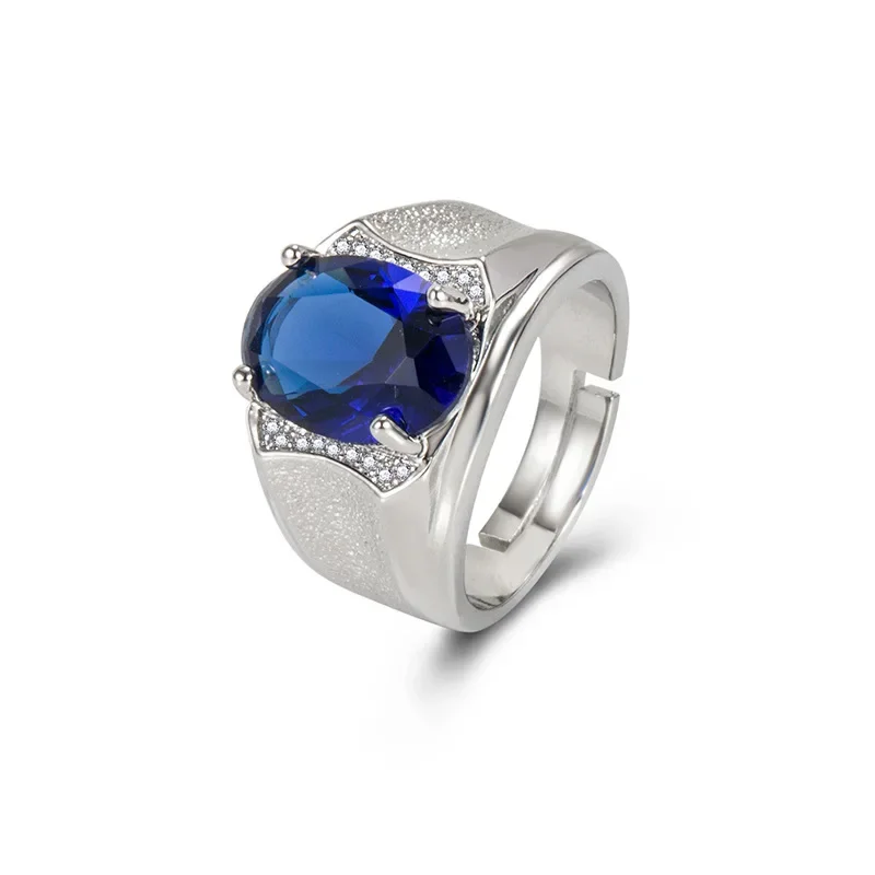 

Trendy 100% 925 Sterling Silver Sapphire Ring Unisex Oval Anillos De Solid Silver 925 Jewelry Sapphire Bizuteria Anel Rings Box