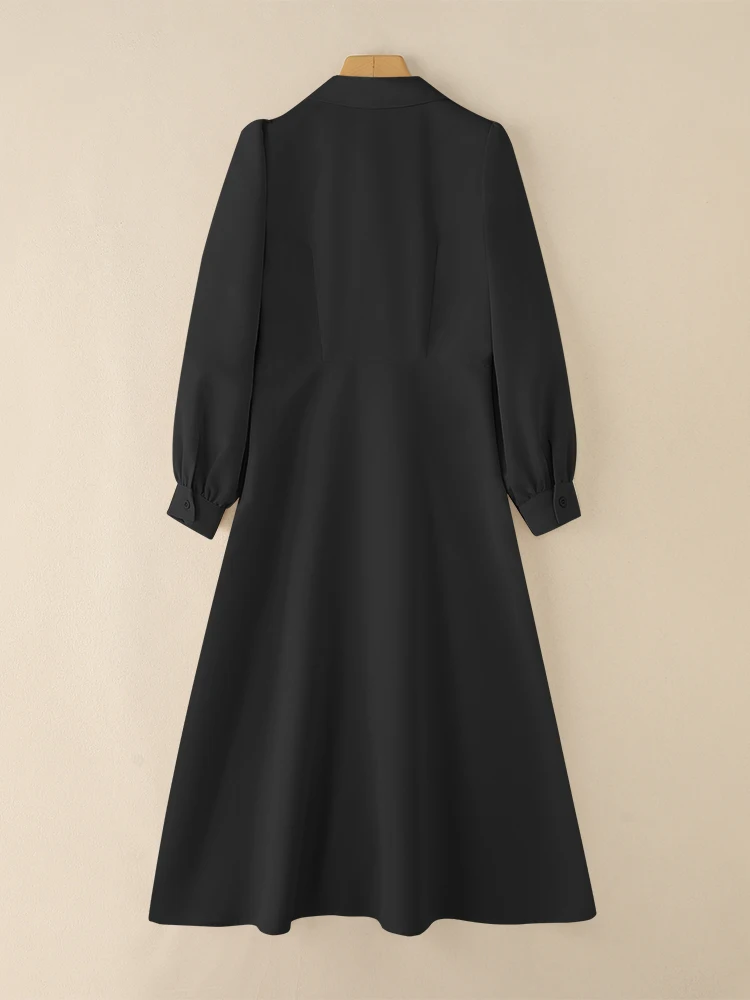 VONDA Elegante Camicia Lunga Abiti da Donna Manica Lunga Risvolto Midi Abiti 2025 Autunno Casual Pulsante Solido Moda Autunno Party Robe