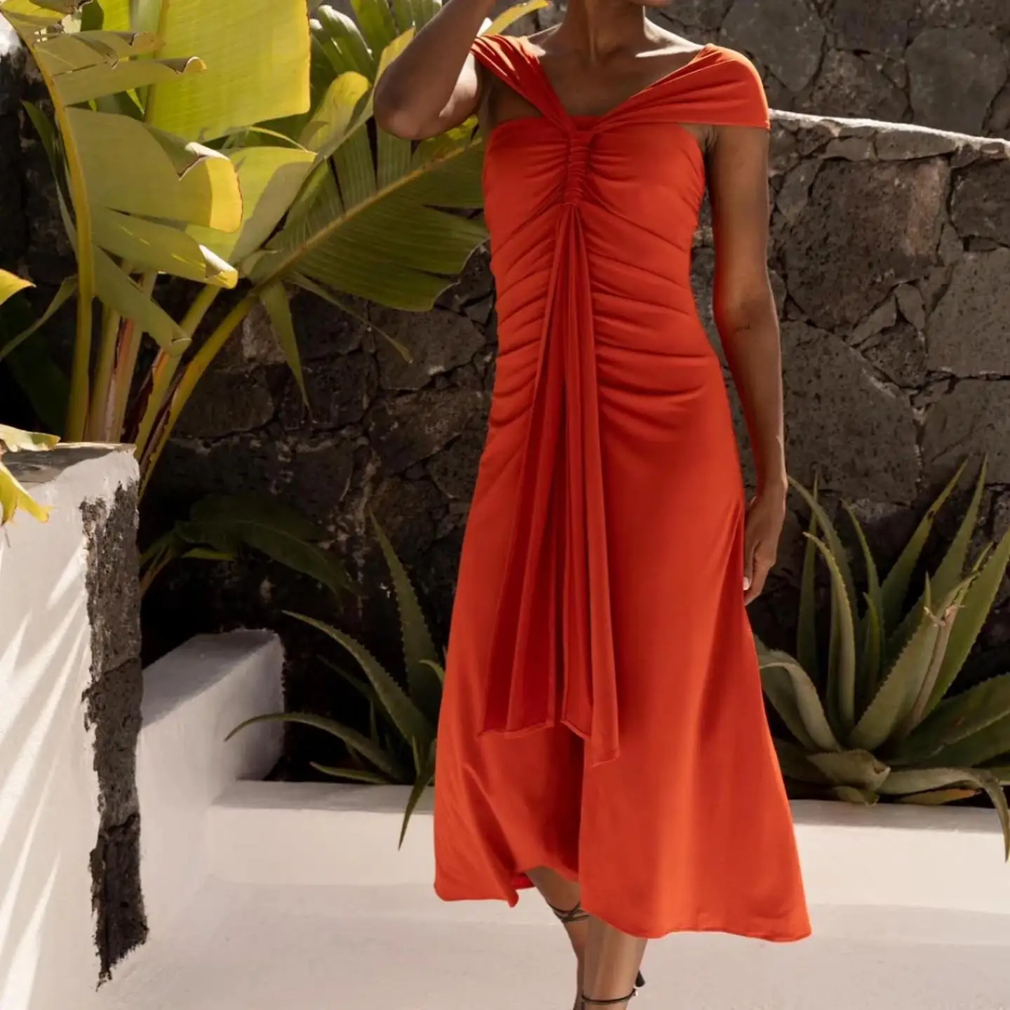 

Customized Sexy Jersey A-Line One Shoulder Evening Dress New fashion Strapless Sleeveless Tea Length Celebrity Gowns Custom Size