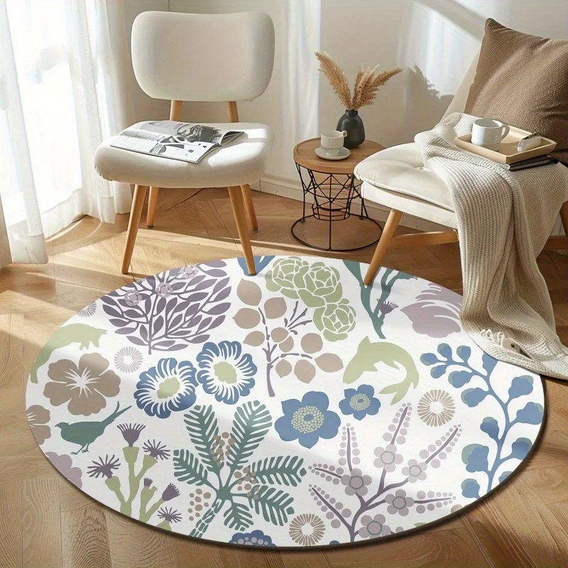 Floral Botanical Garden Round Carpet Flannel Soft Living Room Bedroom Decor Floor Mat Home Office Yoga Meditation Cushion