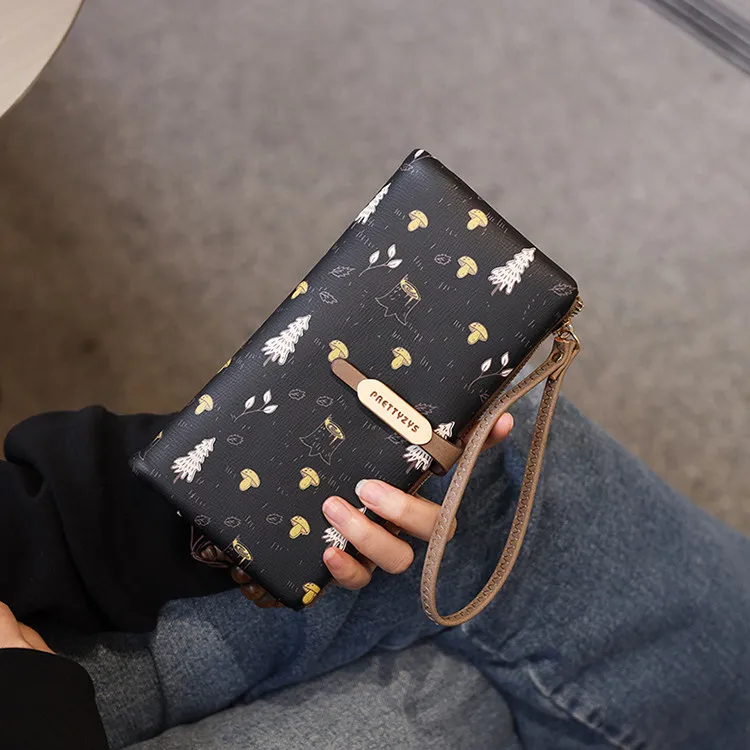 

Женский длинный кошелек с милым узором, на молнии, для монет, из искусственной кожи, с отделениями для карт, клатч