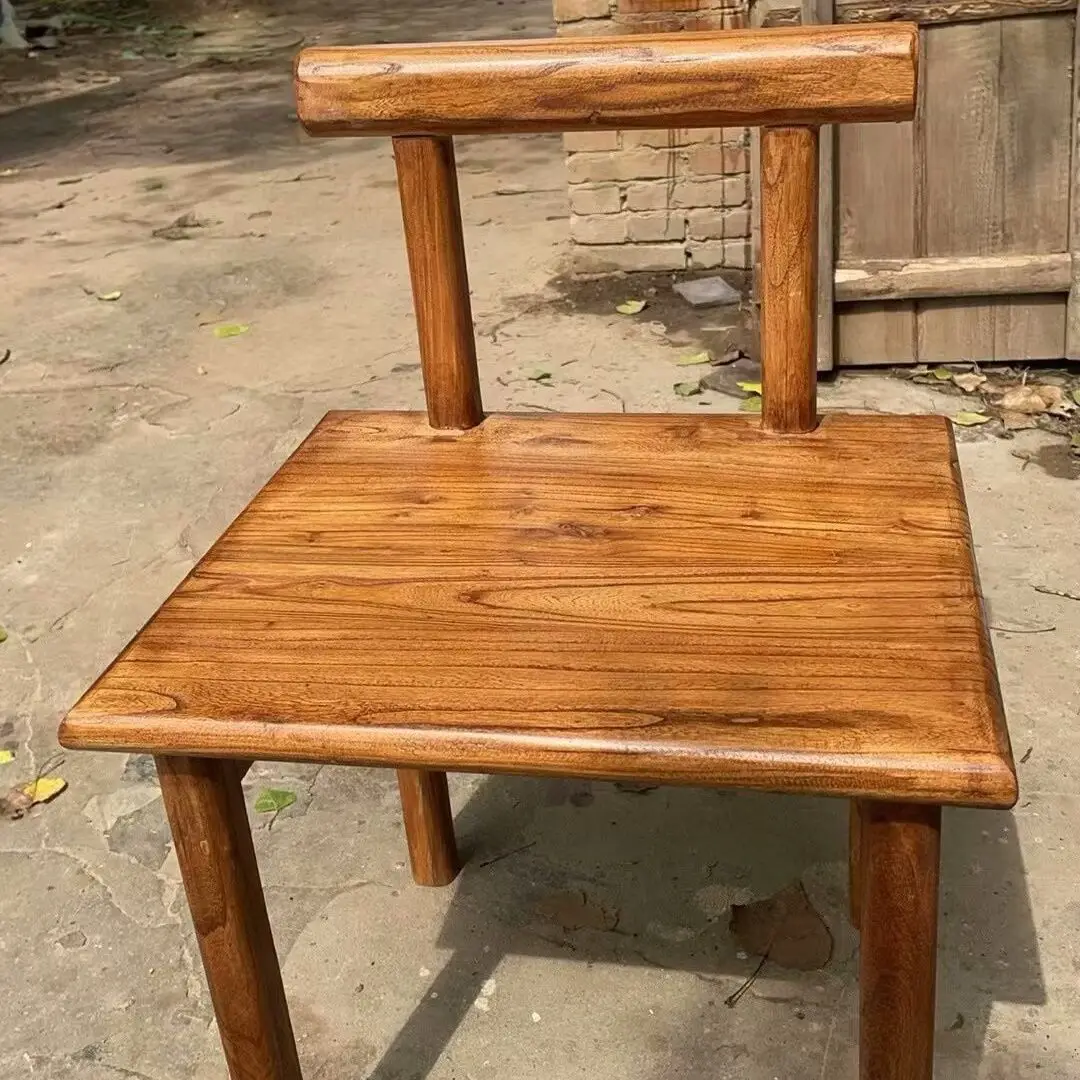 Elm Wood Dining Chair, Solid Retro Seat for Kitchen & Tea Table, Rustic Homestay Restaurant Furniture