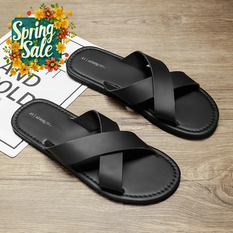

Outdoor Men's Slippers Summer Breathable Casual Flat Slides Flip Flops Quality Beach Sandals Lightweight Slip on Indoor Slippers