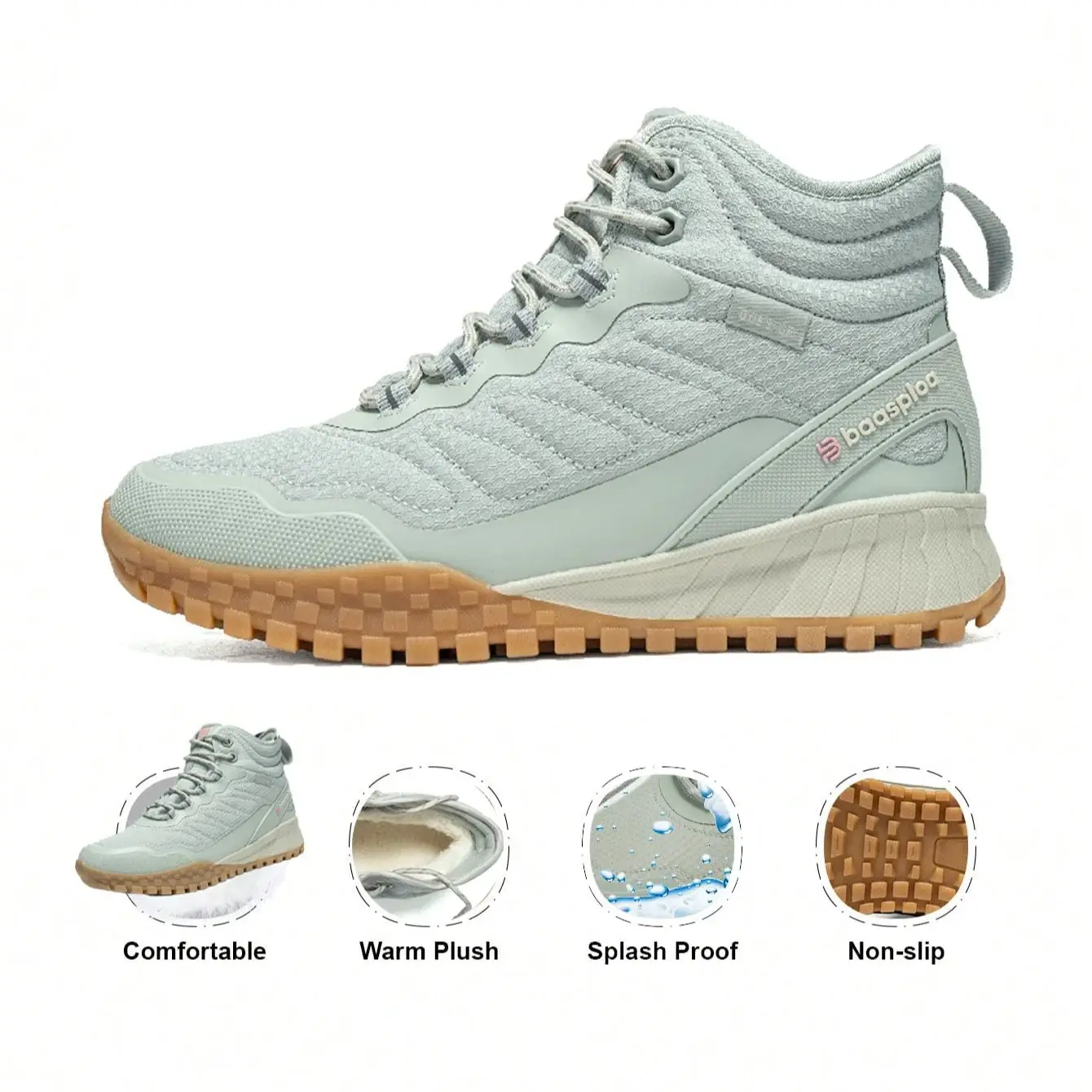 Baasploa Winter Women Sneakers Plush Warm Snow Boots Non-Slip Waterproof Shoes Women Outdoor Boots Walking Shoes