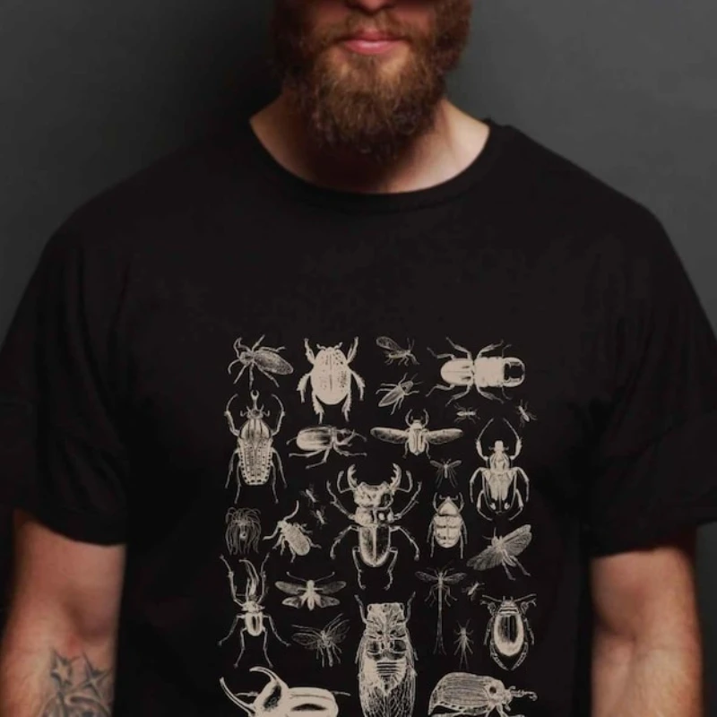 Entomologie-Shirt, Insekten-T-Shirt, Vintage-Insekten-Print, Grafik-T-Shirt, Dark Academia Lover, Rundhalsausschnitt, lässiger Stil, normale Passform, kurze Ärmel