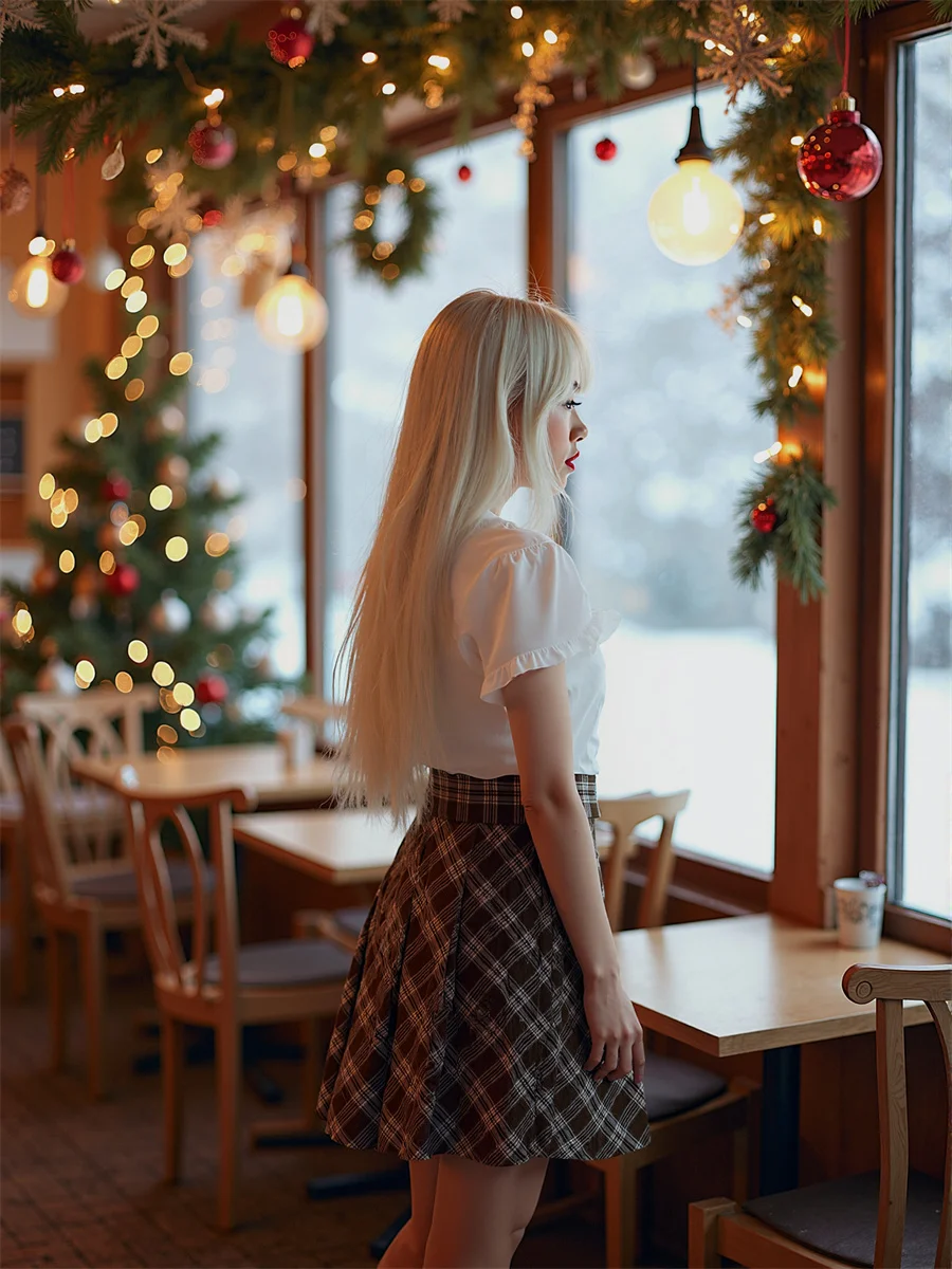 Plaid Empire Preppy Style Skirts For Woman Office Women Clothes Winter Cashmere Maxi Banquet Glamorous Lady Silky Quality Warmth