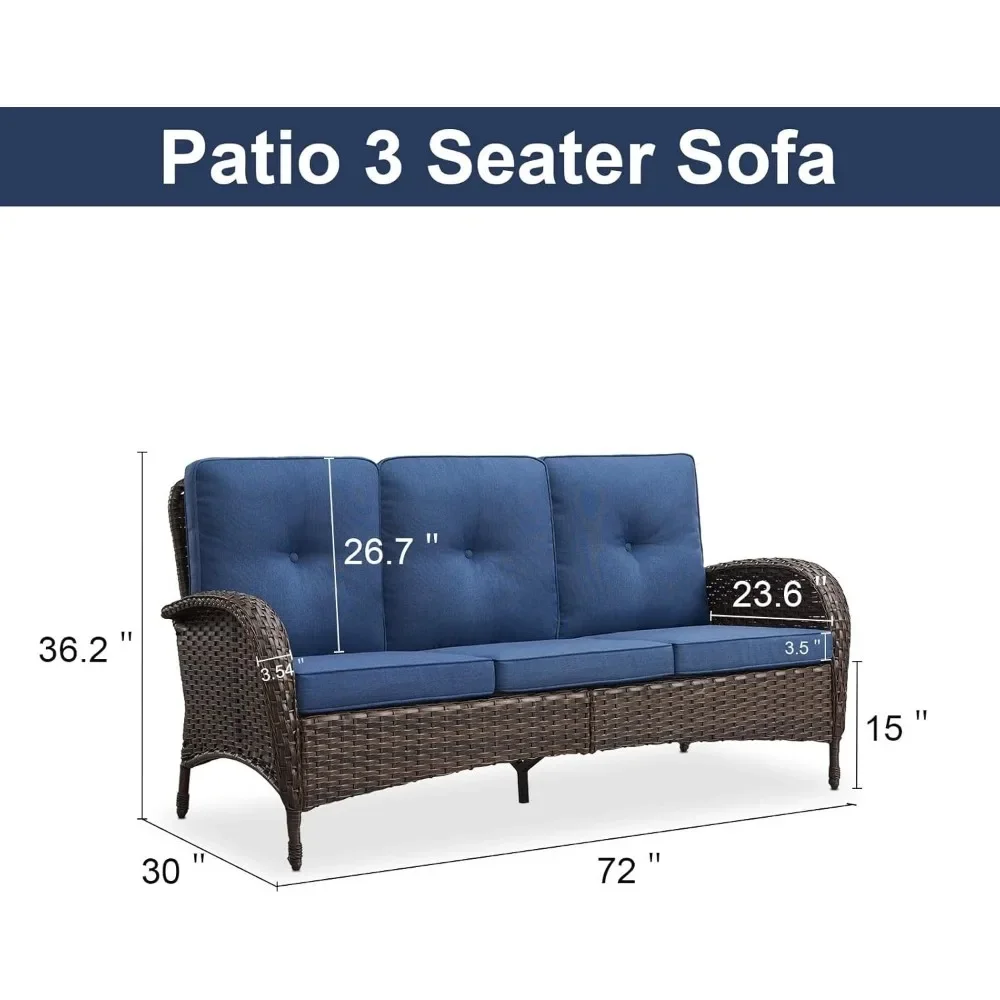 Outdoor Couch Patio Furniture, 3 Seater Rattan Couch with Deep Seat Hight Backrest, All-Weather Couch, Outdoor Rattan Sofa Set