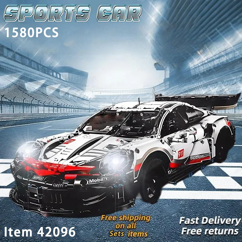 1580+Pcs 1:10 Technical Rc Building Blocks Compatible 42096 Electric Sport Car Model Remote Control with Lights DIY Birthday Toy