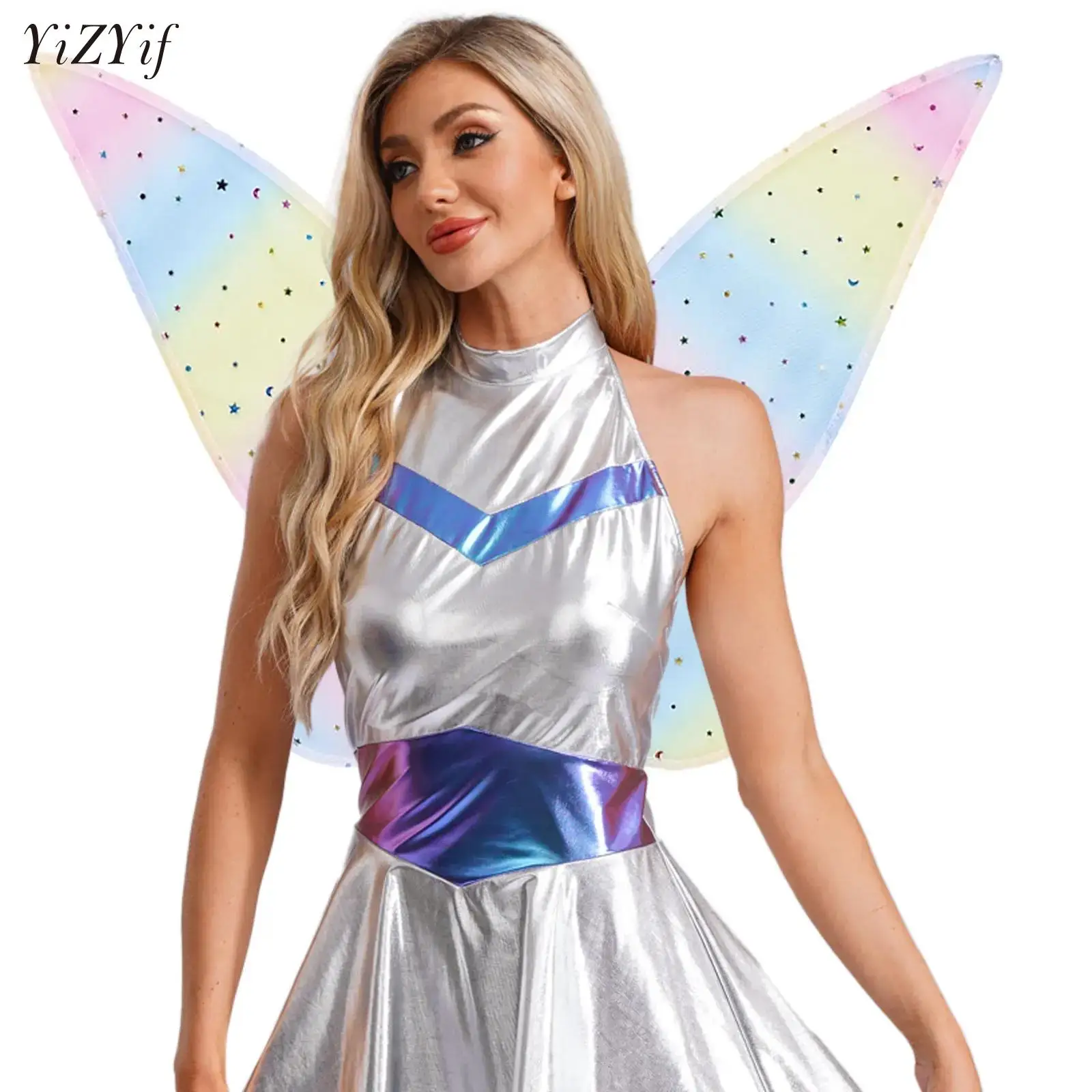 

Women Girls Shiny Glitter Butterfly Fairy Wings with Fairy Ears Garland Fairy Wand for Halloween Cosplay Costume Accessories