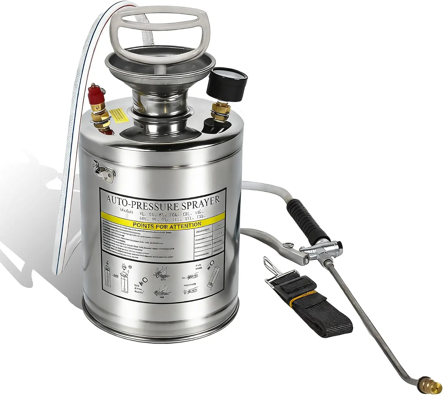 1 Gallon Heavy Duty Stainless Steel Sprayer 5.4L Total/4L Working Volume | 12in Wand, 3FT Hose, Adjustable Nozzle, Hand Pump Spr