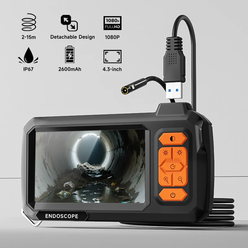 

Эндоскоп, бороскоп, 4,3-дюймовый IPS-экран, IP67, водонепроницаемая сантехническая камера, зонд 8 мм, одинарная двойная камера 2–100 м с регулируемыми светодиодами