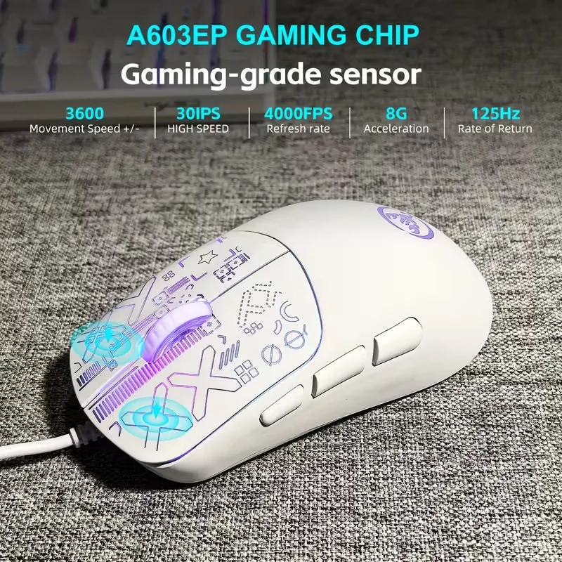 Wired Gaming Mouse 6-Button Design Unique Glowing Patterns Via Laser Engraving Comfortable Grip and Smooth Operation